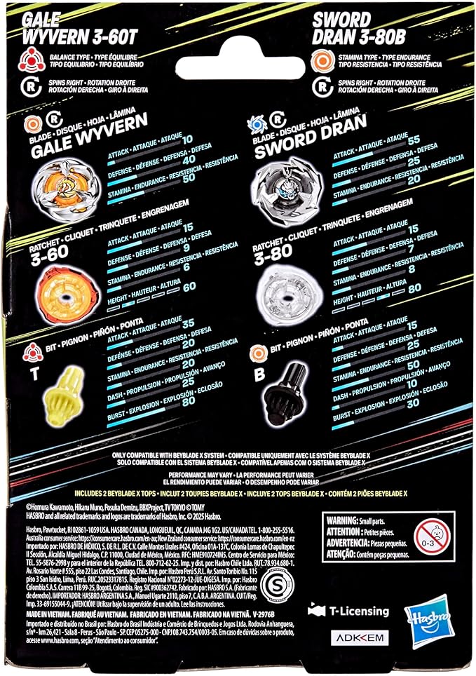 Beyblade X - Dual Pack - Gale Wyvern 3-60T (Balance Type) / Sword Dran 3-80B (Stamina Type)