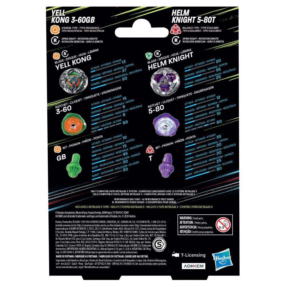 Beyblade X - Dual Pack - Yell Kong 3-60GB (Stamina Type) / Helm Knight 5-80T (Balance Type)