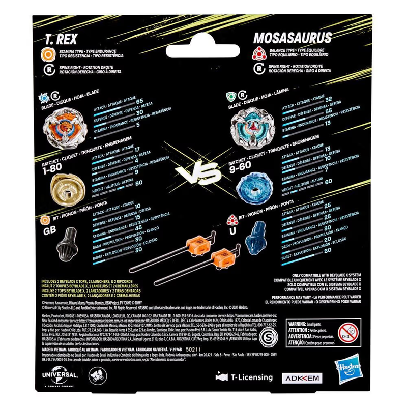 Beyblade X - Jurassic World Collab - T. Rex (Stamina Type) / Mosasaurus (Balance Type)